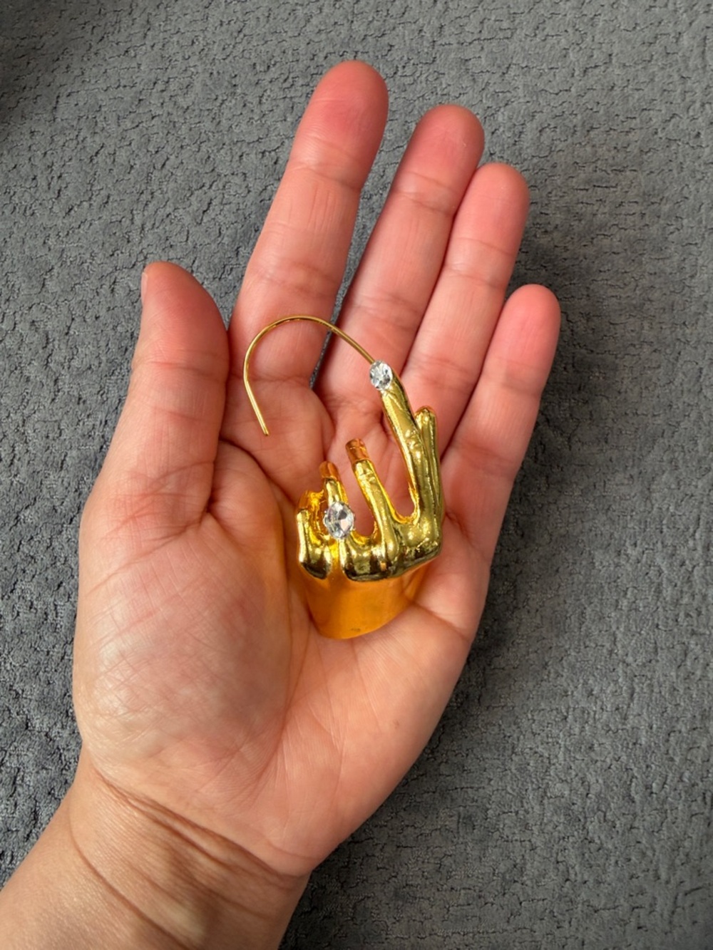 Gold Sculptural Drop Earring with Crystal Accent
